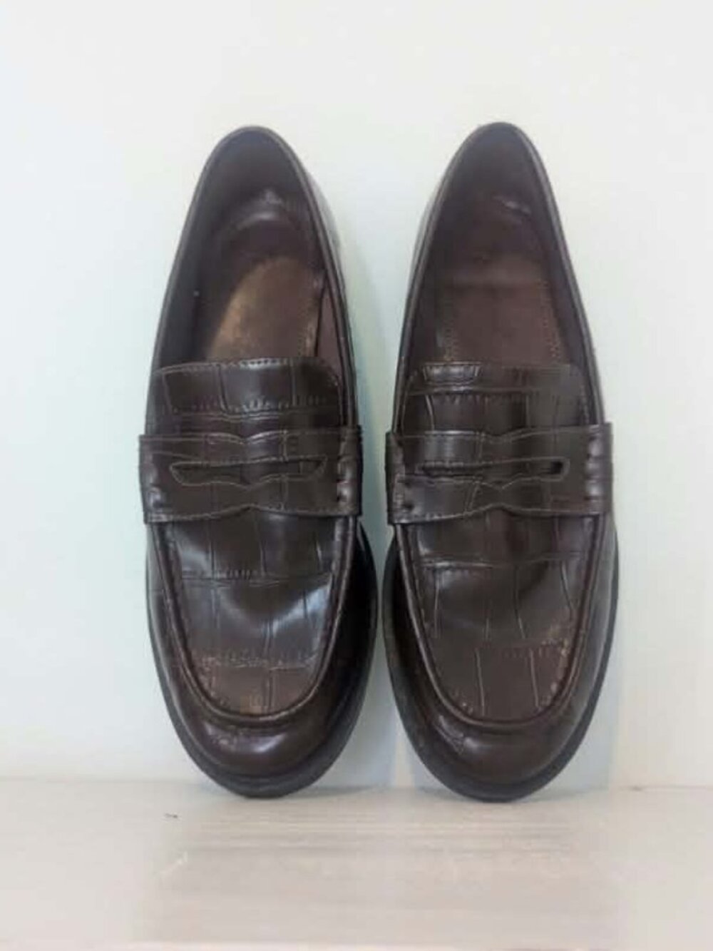 H&M Dark Brown Croc Embossed Penny Loafers Size 7 - Picture 7 of 10